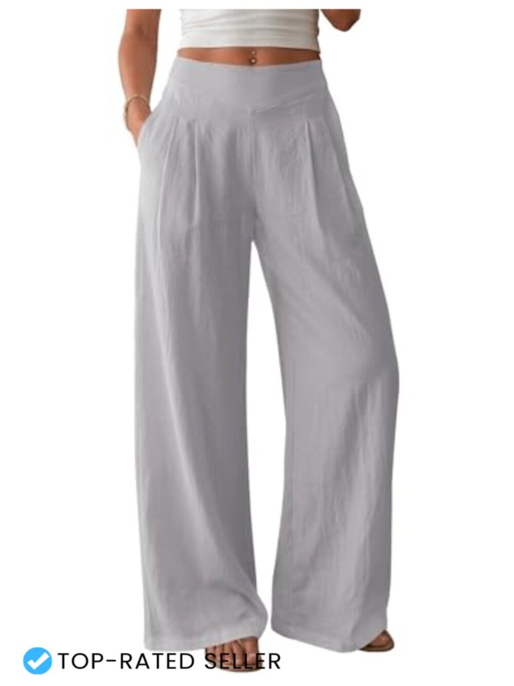 Wide Leg Linen Pants Summer Casual Elastic Waist Lounge Travel Long Pants